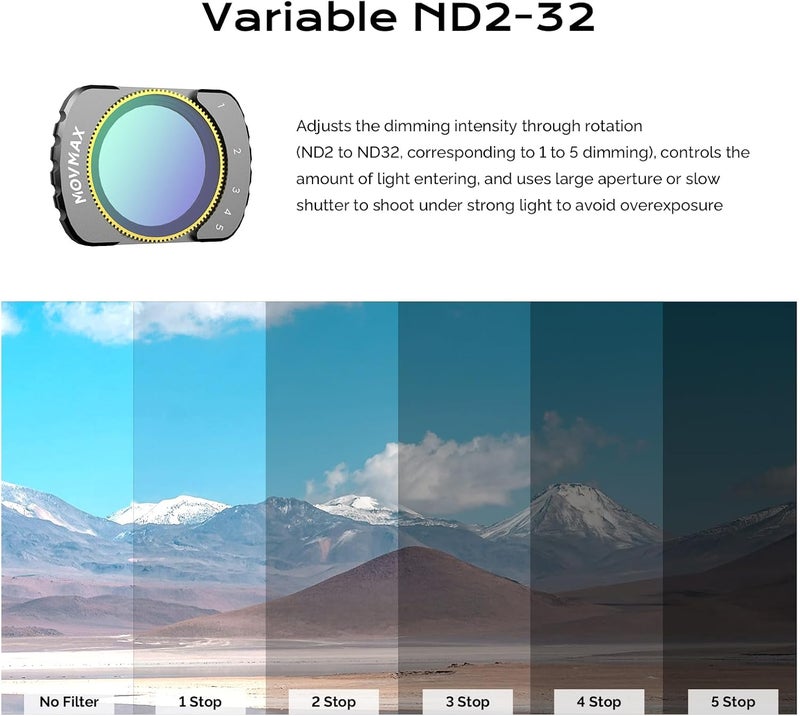 Movmax Magnetic Filter Kit Comptible with DJI Osmo Pocket 3 Creator Combo Accessories,3 Pack Variable ND2-32 & CPL,Black Diffusion 1/4 Effect Filter with 1 Screen Protector - Image 5